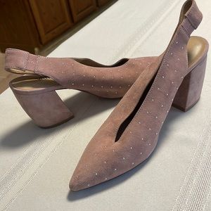 Vaneli Soft Pink Studded Suede Block Heel  Slingback Shoes 8.5N
